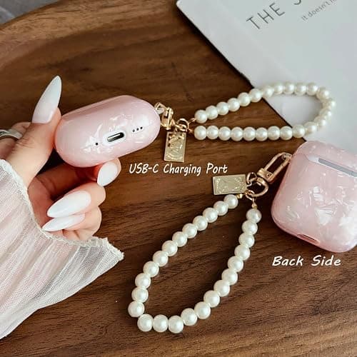 Olytop for Cute Glitter Airpods 4 Case 2024 with Cleaner Pen, Shell Pattern Apple Airpods iPod 4th Generation Case Cover Protective Skin Girl Women with Luxury Pearl Keychain, Black/Grey Leopard thumbnail 8