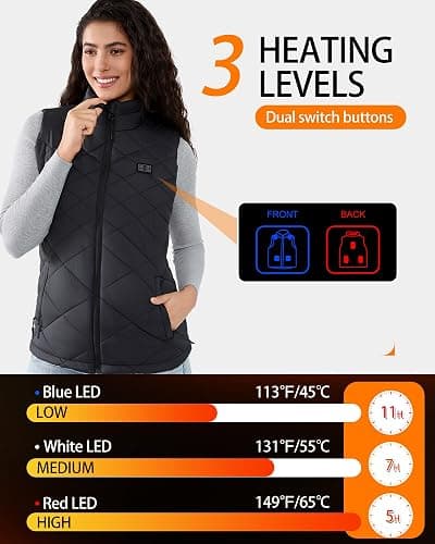 HILLSLTR Heated Vest Women with 18400mAh 7.4V Battery Pack Included, Water-Resistant Lightweight Outdoor Warming Vest thumbnail 4