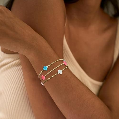 choice of all Gold Bracelets for Women Trendy Beaded Bracelet Non Tarnish Stack Cross Pearl Beaded Stretch Bracelets Jewelry Gifts for Women - B4:cross beaded bracelets-3pcs thumbnail 7
