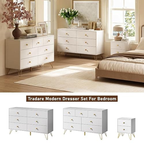 Tradare White Dresser for Bedroom, Modern 7 Drawer Dresser with Gold Handles and Metal Legs, White and Gold Dressers & Chest of Drawers for Hallway, Entryway thumbnail 7