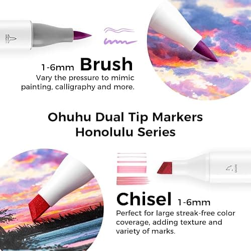 Ohuhu - Rotuladores de colores pastel con 104 colores, punta doble, marcador para diseños y cómics, para bocetos, caligrafía, dibujos e ilustraciones thumbnail 2
