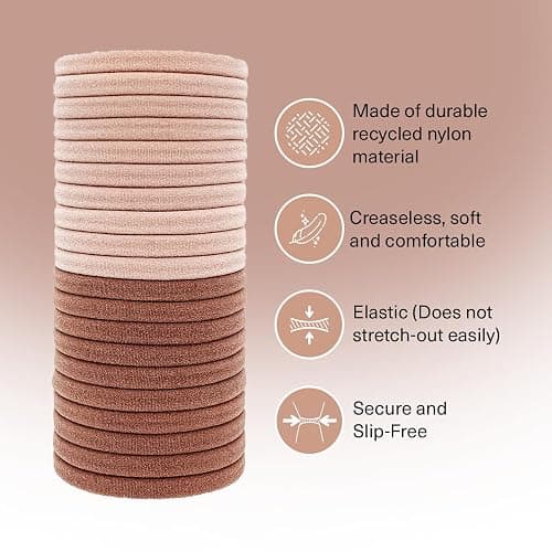 Kitsch Hair Ties No Damage - Strong, Stretchy & Snag-Free Hair Bands | Soft Nylon Ponytail Holders, Stylish Elastics for Everyday Hairstyles | Ideal Gifts for Women - Blush, 20pcs thumbnail 3