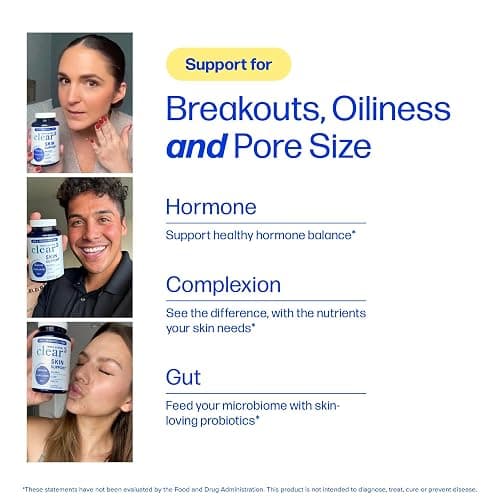 Clear Skin Supplement with Zinc, DIM & Probiotics | 3-in-1 Balance, Glow & Health Skin Support | Triple Action Hyaluronic Acid, Niaciminide & Vitamins for Hormone, Complexion & Gut Support | 60 Ct thumbnail 4