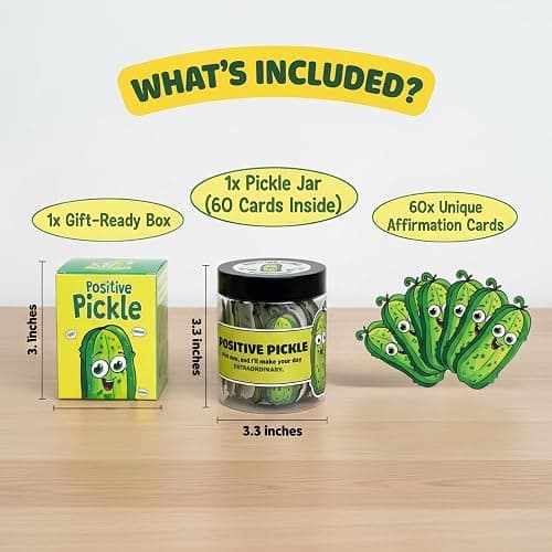DEARMINE 60 Positive Pickle Cards Jar, Birthday Gifts for Women, Teens, Adults, Back to School Gift, White Elephant Gifts, Stocking Stuffers, Teen Girl Gifts Trendy Stuff thumbnail 4