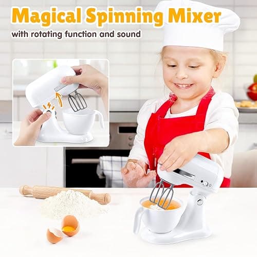 Kids Toy Kitchen Sets, Play Kitchen Accessories for Kids Ages 4-8 3-5, Kitchen Appliance Toys, Blender, Coffee Maker Machine, Mixer, Toaster, Pretend Play Toys for 4 Year Old Girls Toddlers, White thumbnail 6