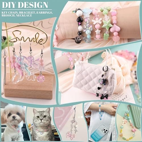 TINKRSTUFF Assorted 500-550PCS Mix Acrylic Beads for Bracelet Making, Flower Bow Candy Heart Gummy Bear Kawaii Bead,Cute Beads for Jewelry Making DIY Necklace Keychain Phone Charms Christmas Gift thumbnail 7