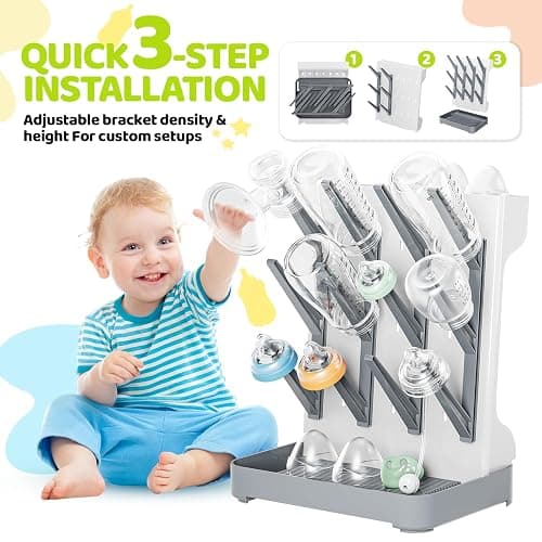 Dayacoco Baby Bottle Drying Rack, Removable Vertical Bottle Dryer Rack Holder, Space Saving Rack for Newborn Feeding Essentials - Holds Up to 12 Baby Bottles Storage (Grey) thumbnail 6