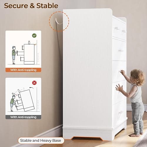 Hasuit White 6 Drawer Dresser, Wooden Storage Chest of 6 Drawers, Vertical Large Capacity Clothing Storage Organizer, Tall Dressers for Bedroom, Hallway, Entryway thumbnail 6