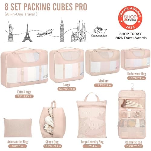 Veken 8 Set Packing Cubes, Cruise Ship Travel Essentials Accessories for Beach Vacation, Personalized Gifts for Women Mom Her, Suitcase Organizer Bags for Luggage with Hanging Toiletry Bag thumbnail 2