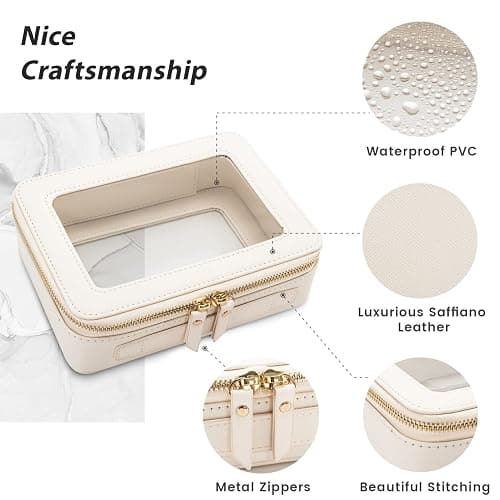 Aveniee Clear Makeup Bag Organizer,Large Travel Toiletry Bag for Women, Waterproof Cosmetic Pouch with Zippers,Car Organizers and Storage Case for Accessories,White thumbnail 3