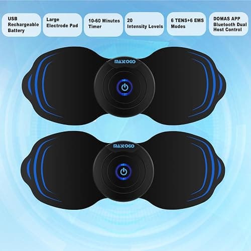 MASTOGO Wireless Tens Unit Muscle Stimulator - Two Sets of Tens Unit Massager for Pain Relief - Up to 12 Mode 20 Intensity Portable with App Controlled Bluetooth TENS EMS Muscle Stimulator Machine thumbnail 6