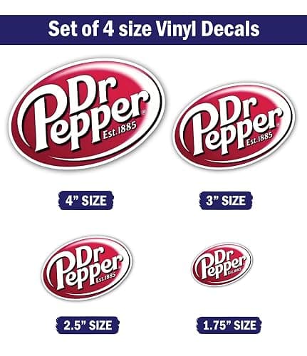 4-Piece 4 Sizes Dr Pepper Vinyl Decal Set – Waterproof Indoor/Outdoor UV/Fade Resistant Stickers (4", 3", 2.5", 1.75") for Cars, Trucks, Laptops, Phones, Water Bottles & Windows thumbnail 2