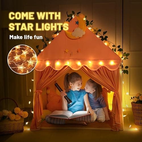 Wilwolfer Kid Tent with Lights - Kids Play Tents for Toddlers Kids Tents Indoor Playhouse - Princess Tent for Girls Toy House Gift - Pink & Yellow, 47x41x51 thumbnail 4