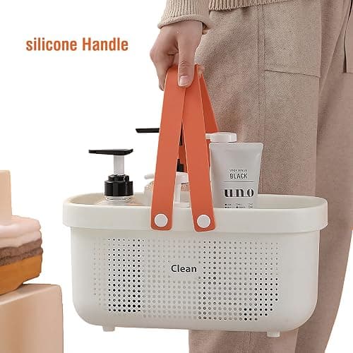 Laigoo Large Portable Shower Caddy Basket, Plastic Storage Basket with Handles Storage Bins Shower Storage Organizer for Bathroom, College Dorm, Kitchen, Bedroom, Gym - Orange thumbnail 2