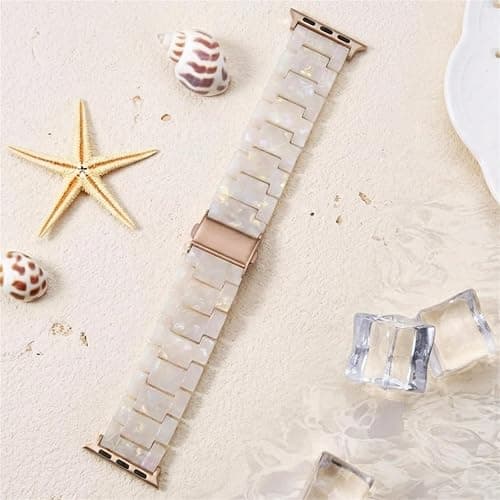V-MORO Resin Band Compatible with Apple Watch Series 7/8/9/10/11 41/40/38/42mm, Women Fashion Strap for iWatch Series 6/5/4/3/2/1/SE, Lightweight Bracelet Wristband Replacement, Ivory White-Rose Gold thumbnail 8
