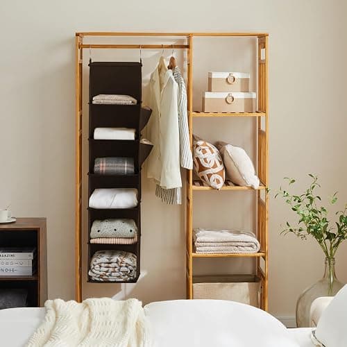 YOUDENOVA Hanging Closet Organizer, 6-Shelf Closet Hanging Storage Shelves, Brown thumbnail 2