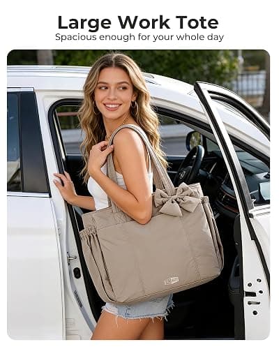 BAGAMSRT Crush Bow Tote Bag for Women, Large Work Tote with 40oz Tumbler, Puffer Travel Tote Bag for Work, Yoga, Gym | For Mom, Diaper, Large Capacity, Everyday Bag thumbnail 4