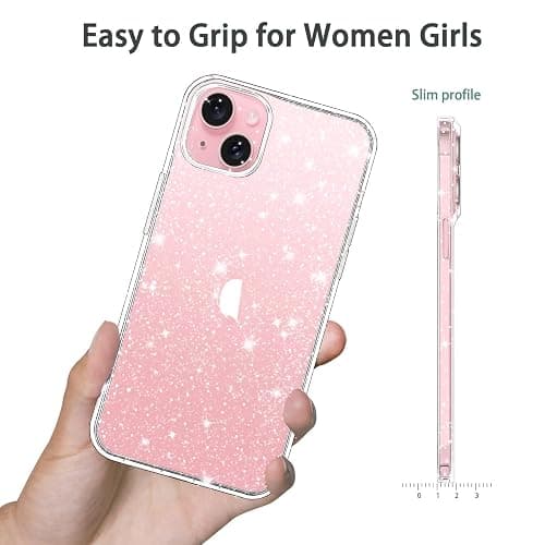 JJGoo Compatible with iPhone 15 Case Glitter, Clear Transparent Soft TPU Sparkle Anti-Scratch Shockproof Protective Phone Bumper, Women Girls Slim Bling Sparkly Phone Case thumbnail 5