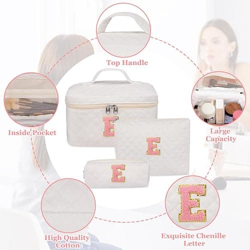 Initial Makeup Bag, Personalized Monogram Cosmetic Bag Set, Large Make up Bags | Travel Toiletry Bag | Makeup Bag for Girls Teen Girl Friend Sister Wife Girlfriend Gifts Daughter (Letter E) thumbnail 5