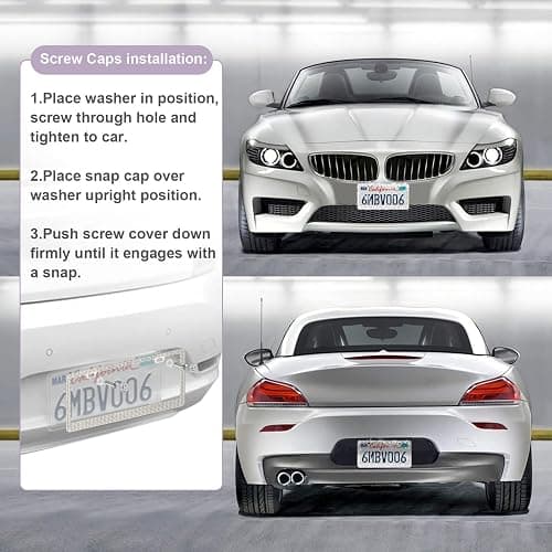 QUANQIUFEI Bling License Plate Frames for Women, Sparkly Rhinestone Diamond Car Accessories with Glitter Crystal Caps (1 Pack White) thumbnail 5