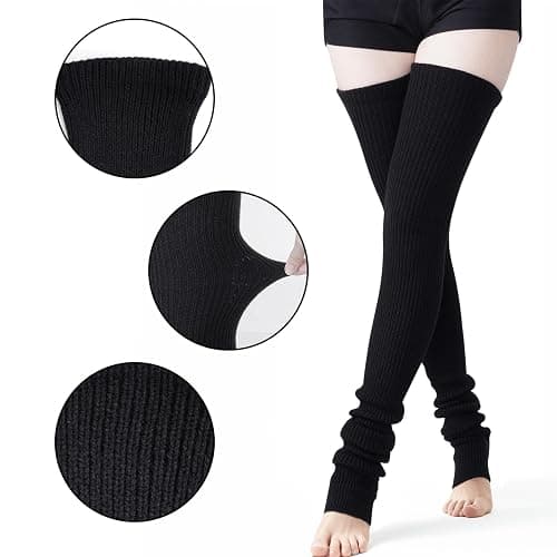 Yymobt Leg Warmers Black Knee High Socks Footless Thick Winter Leg Warmer for Women 35 Inches 80s Party thumbnail 2