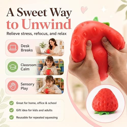Strawberry Squishy, Strawberry Squishy Sensory Fidget Giant Jumbo Big Slow Rising Stress Ball Squeeze Toy Fruit Realistic for Relief, Adults Kids Gifts Party Favor (8 in Giant Strawberry) thumbnail 3