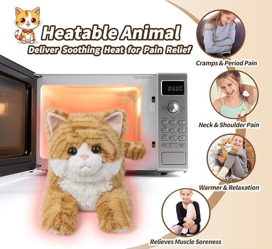 Orange Tabby Cat Stuffed Animals, Microwavable Stuffed Animal Adorable Fluffy Cat Plush for Warmth & Comfort, Heatable & Coolable Lavender Scent Cat Toys, Cute Soft Plushies Cat Gifts for Kids & Adult thumbnail 5