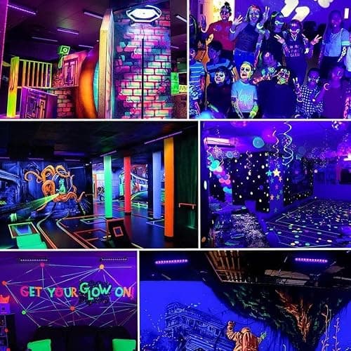 4 Pack LED Black Lights, Blacklight Bars with Plug+Switch+6ft Cord, Light Up 24x24ftx4, IP66 Waterproof Blacklight for Glow Party, Fluorescent Poster, Body Paint, Halloween Decorations, Bedroom, Stage - 4 Count (Pack of 1) thumbnail 7