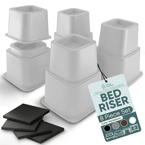 Home Intuition Heavy Duty Adjustable Bed Risers Furniture Riser 3, 5 or 8-Inch, 4 Pack, 8-Piece Set (White) thumbnail 3