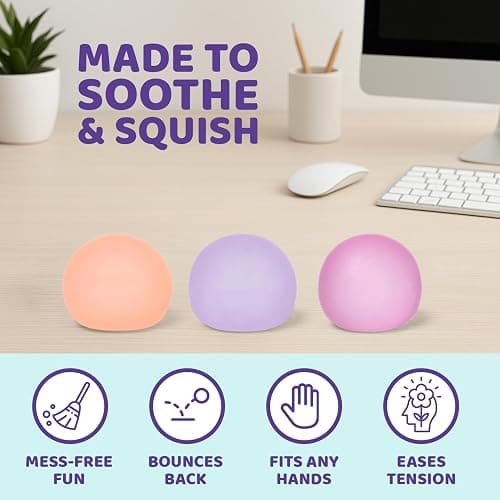 Squishy Stress Balls 3-Pack, Ultra-Soft Memory Gel Fidget Toys for Adults & Teens, High Density Sensory Balls for Anxiety & Stress Relief, Blue thumbnail 3