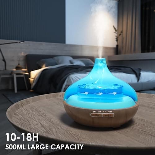 Aroma Diffuser Set for Essential Oils 500 ml Remote Control, 14 LED Colours & 4 Timer Settings - Ideal for Relaxation, Wellness & Aromatherapy thumbnail 2