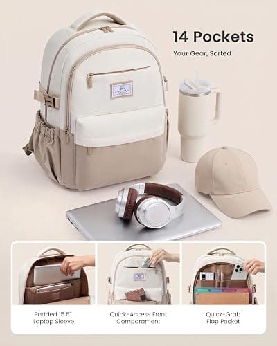 LOVEVOOK Laptop Backpack for Women & Teens, College Backpack Fits 15.6" Laptop, School Bookbag with 40oz Tumbler Buckle thumbnail 3