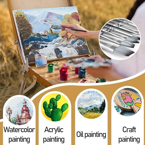 Transon Artist Paint Brush Set of 12 for Watercolor Acrylic Gouache Oil and Tempera Painting thumbnail 3