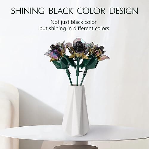 KIYOJIN Rose Flower Bouquet Building Set,Botanical Collection Rainbow Artificial Plant Compatible with Lego Gift for Adult Home Decor(Black 120pcs) thumbnail 2