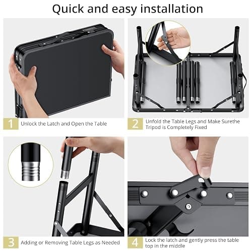 Anbte 2ft Folding Camping Table Max 29.5", 3 Adjustable Height Aluminum Small Folding Table with Storage Net & Portable Handle, Lightweight, for Travel Outdoor Beach Picnic Camp, 23.2" x 16", Black thumbnail 9
