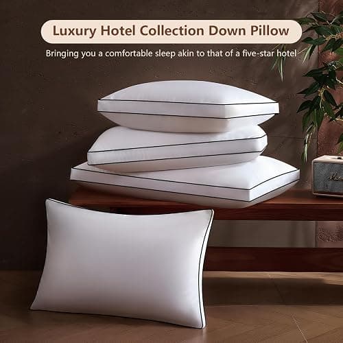 Feather Down Pillows King Size Set of 2 Pack,Luxury Hotel Collection Bed Pillows for Sleeping, Fluffy Soft Medium Firm Down Surround Gusseted Pillows for Side Back Stomach Sleepers 20 x 36 in thumbnail 2