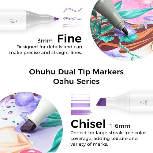 Ohuhu Alcohol Markers 320 Colors - Chisel & Fine Double Tipped Art Markers for Artists Adults Coloring Drawing Sketching Illustration - Alcohol-based Refillable Ink thumbnail 2