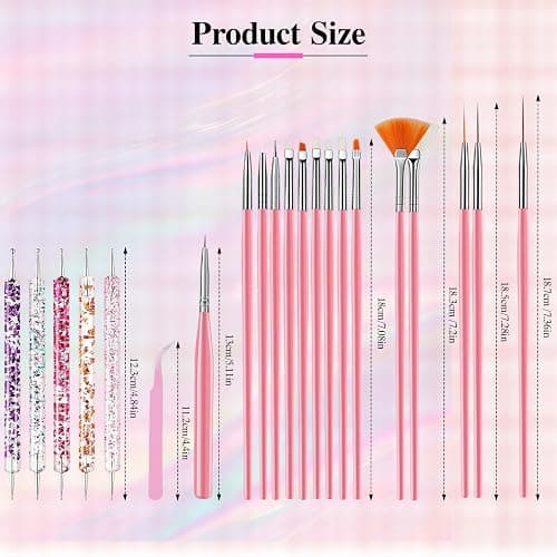 Nail Art Tools Set, Nail Art Kit for Beginners: 15 professional nail brushes for nail art, 5 precision dotting tools, 1 pink curved tweezers, Design Tools for Nail Tech & Beginners thumbnail 2