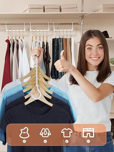 HOUSE DAY Space Saving Hangers, 10 Pack, Closet Organizer and Storage, Cascading & Reinforced Hanger Hooks, Space Saver Hanger Organizer, Dorm Room Essentials for Closet Organization - White thumbnail 3