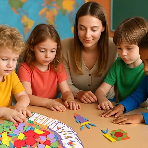 LovesTown 209 PCS Shapes Wooden Pattern Blocks for Kids,Geometric with Activity Cards and Storage Bag, Educational Tangram Puzzles,Great Learning Gift from Parents or Teachers thumbnail 4
