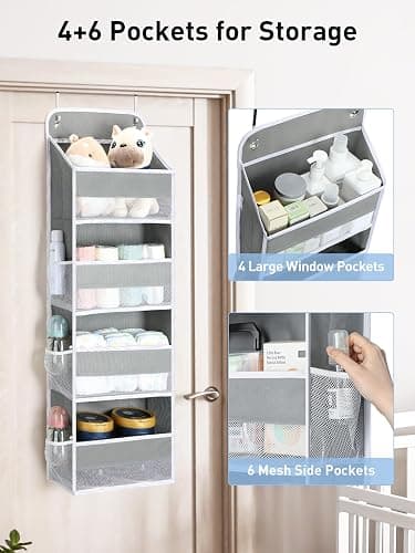 Yecaye 1 Pack Over the Door Organizer, 35.2lbs Load Toy Stuffed Animal Storage, Swing-proof Hanging Bathroom Organizers and Storage for Nursery Newborn Baby Essential Stuff Dorm Room Essentials thumbnail 5