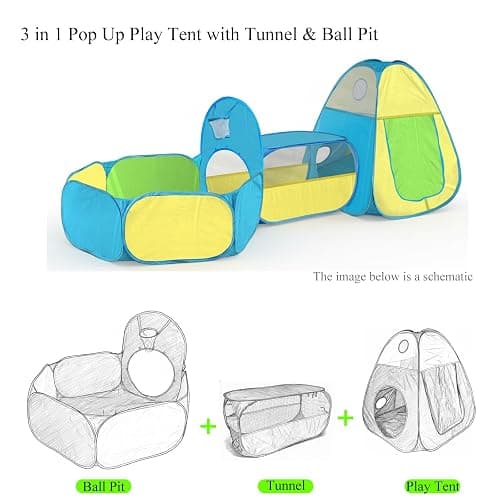 3 in 1 Kids Play Tent with Tunnel & Ball Pit,Pop Up Indoor/Outdoor Playhouse for Boys and Girls,Crawling Tunnel Toy with Fun Toss It Game Zone,Easy Setup Foldable Carry Bag (Balls Not Included) thumbnail 4