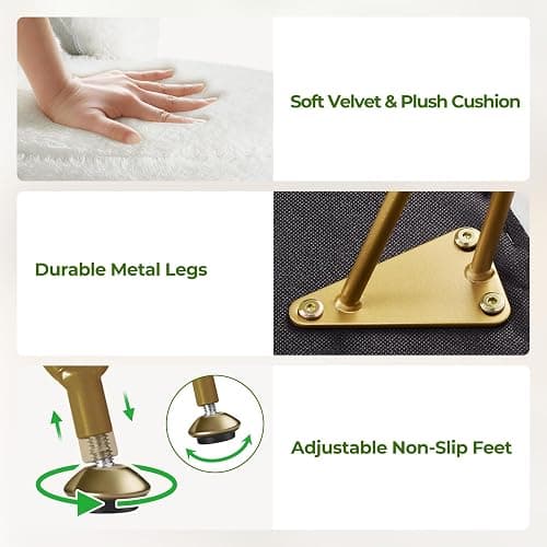 Rolanstar Velvet Vanity Chair with Hidden Storage – Foldable Backrest Converts to Footstool – Comfortable Makeup Stool for Bedroom or Dressing Table (White, Small) thumbnail 6