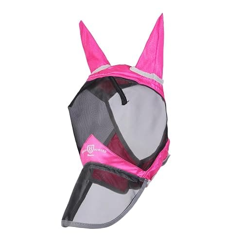 Harrison Howard CareMaster Pro Luminous Horse Fly Mask Large Eye Space Long Nose with Ears UV Protection for Horse Flamingo (L; Full Size) thumbnail 2