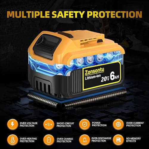 Zonsontu 2Pack 20V 6.0Ah Max Battery Compatible with Dewalt DCB200 DCD/DCF/DCG Series Cordless Power Tools and Chargers(Non Original Battery) thumbnail 3