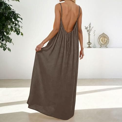 Backless Cami Dresses for Women Cami Lounge Dress Backless Solid Color Sleeveless House Dress Long Sundress with Back Tie thumbnail 8