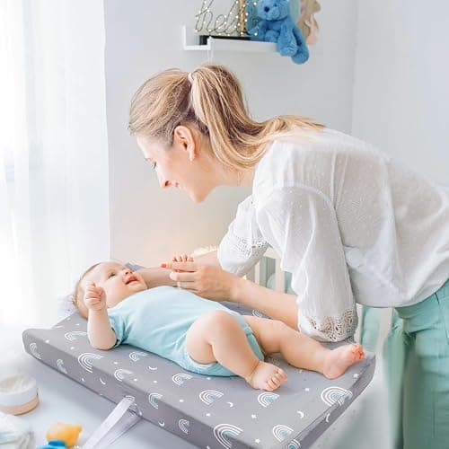 FHMJYH Changing Table Pad Cover Elastic Changing Pad Cover Premium Baby Changing Pad Cover 2 Pack for Boys Girls Soft and Comfortable (Rainbow and Dinosaur Park) - Rainbow and Dinosaur Park thumbnail 2