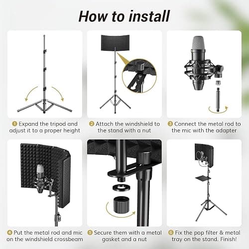 TONOR Isolation Shield Pack for Mic, High Density Absorbent Foam Shield with Pop Filter & Tripod Stand, Foldable Design, Suitable for Blue Yeti, AT2020, Recording, Podcasts, Singing, Broadcasting thumbnail 5