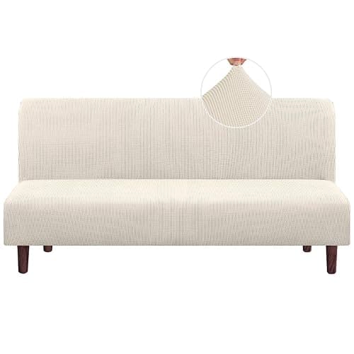 PrinceDeco Stretch Armless Futon Cover Futon Slipcover Full Queen Size Couch Cover Futon Sofa Bed Cover Furniture Protector with Elastic Bottom, Machine Washable, Biscotti Beige - Image 1