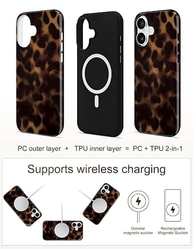 Jusy Compatible with MagSafe Brown Tortoise Shell Print Phone Case for iPhone 16 Plus, Amber Trendy Luxury Magnetic Soft TPU and Hard PC Protective Phone Cover for Women Girls - Tortoise Shell thumbnail 4